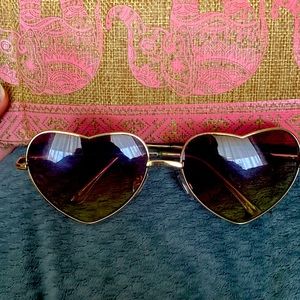 Heart shaped glasses with case. Purple gradient lenses.